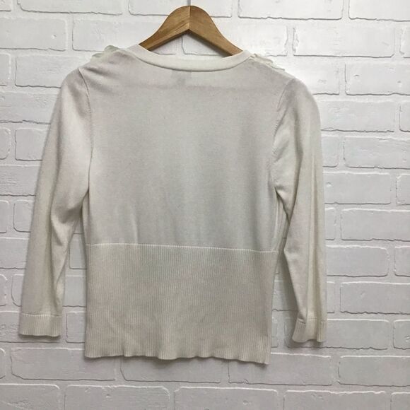 NINE west cream white cotton blend sweater embellishments petals details Large - Picture 2 of 10